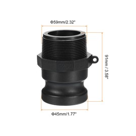 PATIKIL Poly Cam Lock Fittings, 2 Pcs 2" Part F Male Adapter x Male Thread Cam Groove Hose Fittings Polypropylene Cam Lock Fittings, Black