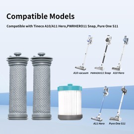 3-pack Cordless Vacuum Filter Replacement Compatible with Tineco A10 Hero, A10 Series, A11 Hero, A11 Series, PURE ONE S11, S11 Series, PWRHERO11 Snap, S12 Pro EX, 2 Pre Filters & 1 HEPA Filter
