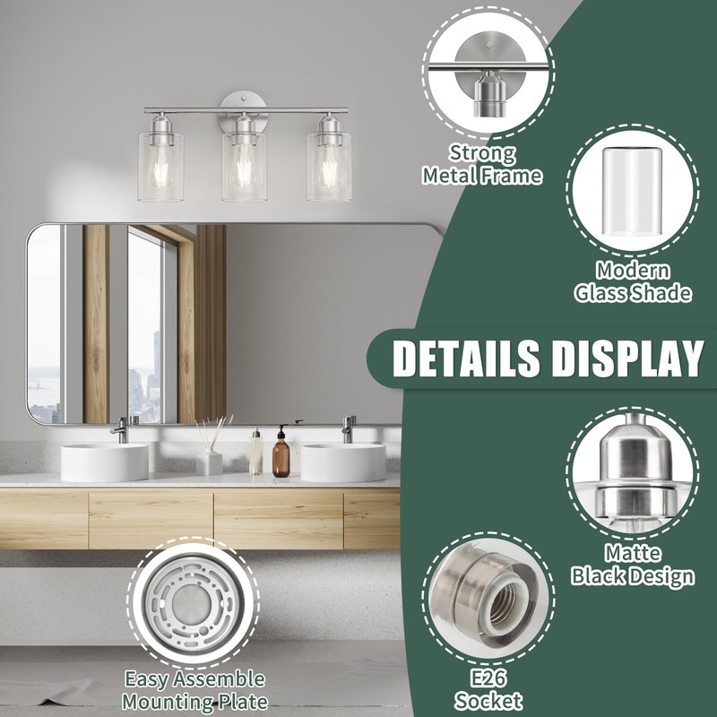 Espird Bathroom Vanity Light Fixtures Brushed Nickel, 3 Lights Bathroom