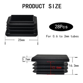 TRKETK Pack of 28 Square Plastic Plugs, 25 x 25 mm Square Tube End Caps Inner Plugs Black and White Pipe Inner End Caps Non-Slip Mat Pipe Caps for Tables, Chairs, Beds, Furniture