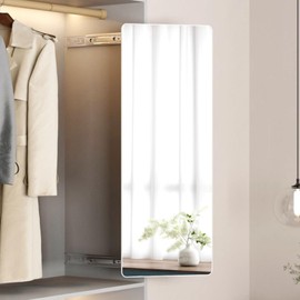 Hideaway Closet Mirror, Retractable Full Length Mirror, 51" x 16" Wall Mounted Mirror, Suitable for Bedroom, Locker Room, Cloakroom - White