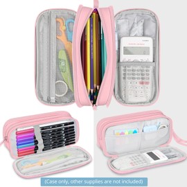 FINPAC Pencil Case - Large Capacity Pencil Case with 3 Compartments Pen Bag Pencil Case Pencil Bag School Pencil Case for School and Office, Pink Blue, pencil case