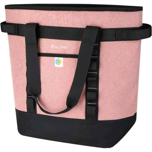 BALEINE 36-Can Cooler Bag Pink Insulated Soft Tote PEVA Zippered