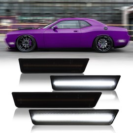 DERMOKA - Luces LED laterales blancas para faros delanteros y traseros reflectores para lente ahumada Dodge Challenger 2008-2014, 4 unidades
