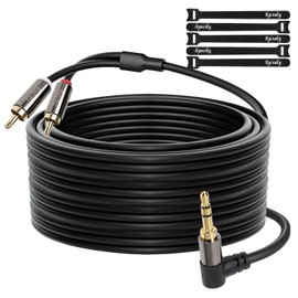 3.5mm Aux to RCA Cable, 90 Degree Angle 3.5mm Male to 2RCA Male Auxiliary Stereo Audio Y Splitter Gold-Plated, Double Shielded for Smartphones, Tablets, Speakers, Home Theater, HDTV,75ft/1 pack