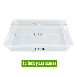 LWALRS Square Plant Saucer 14 Inch 2 Pack, Strong Clear Plastic Flower Plant Pot Saucer, Square Planters for Indoors and Outdoors Plants, Garden Plant Saucers for Pots Plant Trays.