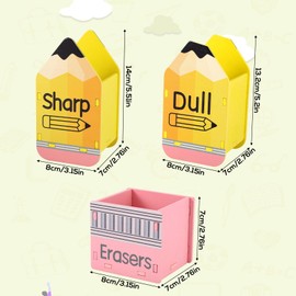 Lyreh 2pcs Pencil Shaped Dull and Sharp Pencil Holders, Wooden Desk Storage Organizer Caddy with Eraser Container Stationery Dispenser Office Classroom Teacher Student Gift Back to School Essentials