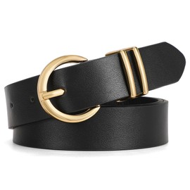 Women Leather Belt Fashion Designer belt Gold Buckle Ladies Belt for Jeans Pants Dresses Black M