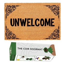 Funny Coir Doormat Unwelcome Go Away Front Door Entryway Mat Outdoor Mat with Heavy Duty Front Porch Welcome Mats Entry Natural Coconut Brown Mat Prank Novelty Gift Outdoor Mat 23.7x15.7 inch