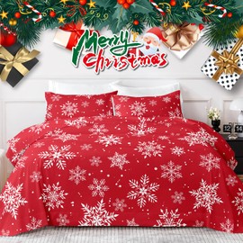 HCORA Christmas Sheets Queen Size - Snowflakes - Luxury 1800 Brushed Microfiber Queen Sheet Set - Breathable Sheets for Queen Size Bed - 16" Deep Pocket, Extra Soft, Shrinkage, Fade Resistant