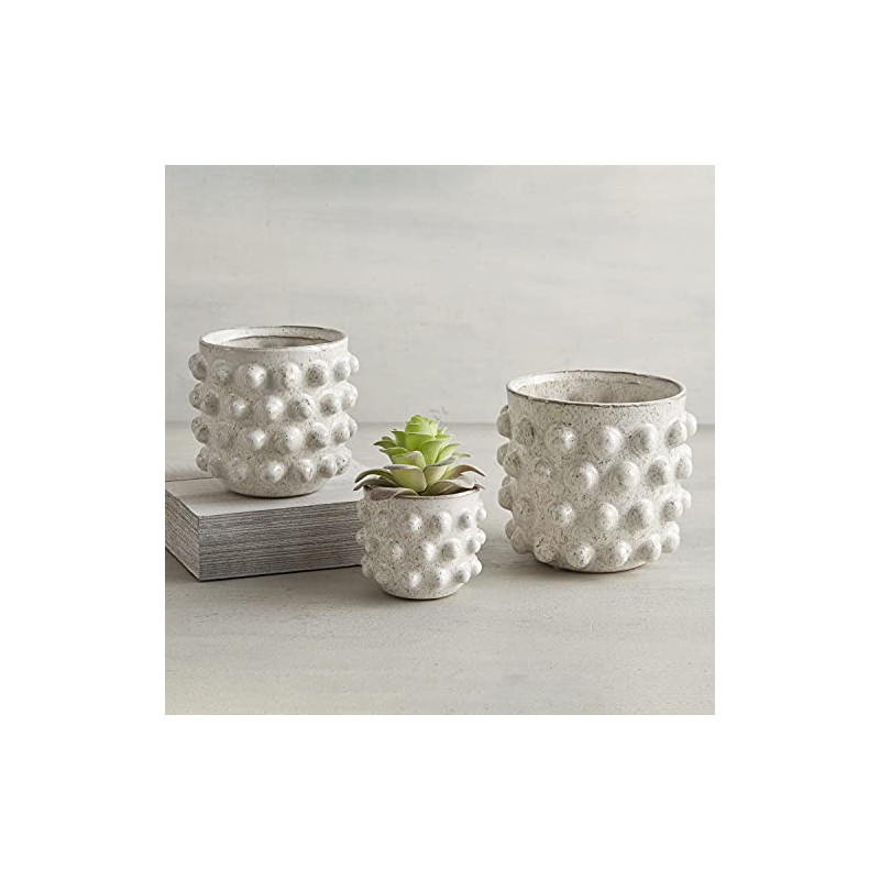 47th & Main Ceramic Planter Pot, 3" Tall, White Dot