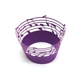 50 envoltorios para decoración de magdalenas con diseño de notas musicales de encaje para fiestas de cumpleaños y magdalenas (morado)