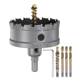 HARFINGTON Carbide Hole Saw Kit 76mm (2-15/16") Metal Hole Cutter Set with 5pcs Center Drill Bits Springs 1pcs Wrench for Stainless Steel Copper Iron Aluminum
