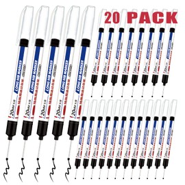 DYULJS 20PCS Long Head Deep Hole Markers, 20mm Deep Reach, Waterproof, Permanent, Metal Marking Pens (Black) for Construction Bathroom Woodworking (20)