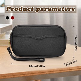 MultiValue Women Wallet, Lychee Pattern Large Capacity Wristlet Wallet Double Layer Wristlet Clutch With Zipper Leather Clutch For Storing Phone Cash Card (Red)