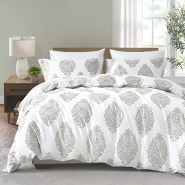 Bedduvit Cotton Duvet Cover King - Damask Floral Duvet Cover King Set,Comfortable King Duvet Cover Set with 2 Pillowshams for All Season with Zipper Closure & 8 Ties (104"x90", No Comforter)