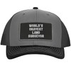 World's Okayest Land Surveyor - Leather Black Patch Engraved Trucker