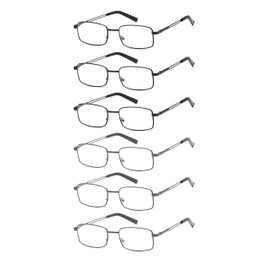 HIGHLIKE 6-Pack Reading Glasses Men, Metal Stainless Flex Readers with Soft Cases, Clear Lens Blue Light Glasses, 3 Black 3 Gunmetal 3.0 x
