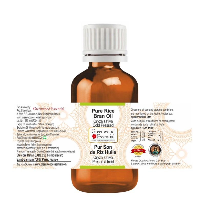 Greenwood Essential Natural Rice Bran Oil (Oryza sativa) Natural Pure
