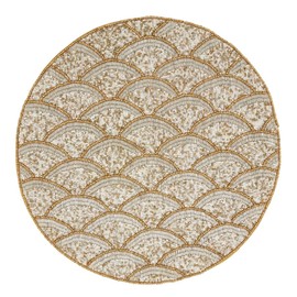 Fennco Style Hand Beaded Scallop Holiday Placemat 15" Round, 1-Piece - Gold Table Mat for Home Décor, Family Gathering, Banquets, Weddings and Special Occasion