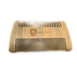 Premium Natural Green Sandalwood Dual-Action Beard Comb with Protective Case – the Perfect Beard & Mustache Grooming Companion & Gift for Men – by Man & Mane