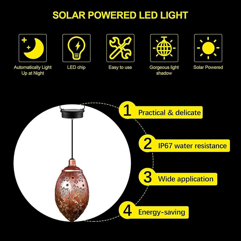 Iron Hollow Water Drop Lamp Solar LED Lantern Garland Garden