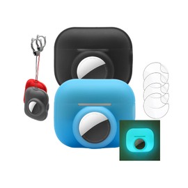 [2 Pack] for Airpods pro 2 airtag case,2 in 1 Case for Airpods Pro 2 Case with Airtag Holder,Silicone GPS Tracker Cover Holder with 2 Lanyard,Glow in The Dark,Black+Glow Blue