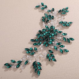 Lenjicons Wedding Rhinestone Hair Comb Large Crystal Rhinestone Hair Comb Bridal Headpiece for Women Wedding Hair Accessories for Brides Bridesmaid (peacock green(silver))