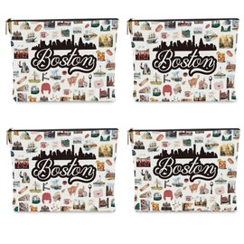 NBIAN 4PCS Bostons Themed Makeup Bag - Bostons Souvenirs Gift for Women, Best Friend, Sister - Travel Friendly Cosmetic Bag, Birthday Christmas Gifts