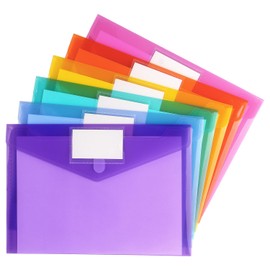 6 Pack Plastic Envelopes Poly Envelope Folder Clear Document Plastic File Folders Organization with Hook & Loop Closure, Letter Size/A4 Size, for School and Office Supplies, in 6 Assorted Colors