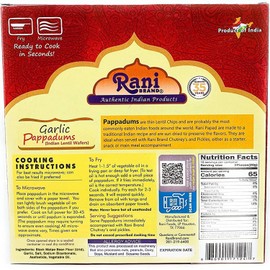 Rani Pappadums (Indian Lentil Wafer Snack) Garlic Papad 7oz (200g) Approximately 15pc, 7 inches ~ All Natural | Gluten Friendly | NON-GMO | Vegan | Indian Origin