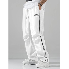 ABSECAI Mens Baggy Sweatpants Straight Wide Leg Y2k Elastic Waist Casual Track Active Pants White