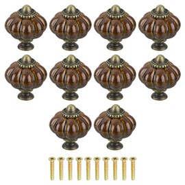 Sourcing Map 10pcs Ceramic Pumpkin Knobs, Coffee Knobs Decorative Pulls, Vintage Drawer Pulls with 10 Screws for Cabinet Drawers, Closets, and Cupboards (38mm/1.5")