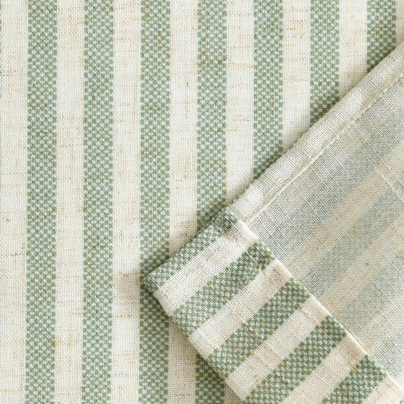 TOPICK Green Striped Small Curtains 24 Inch Drop Linen Kitchen