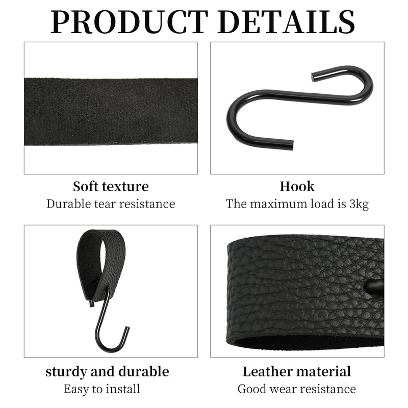 Godneei Leather S Hooks, Set of 4 S Hooks Black