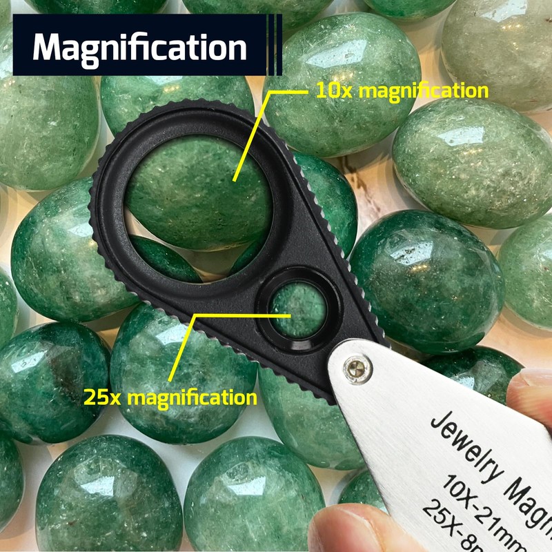 Jewelers Loupe Magnifier, Foldable Jewelry Loupe 10X + 25X, Eye