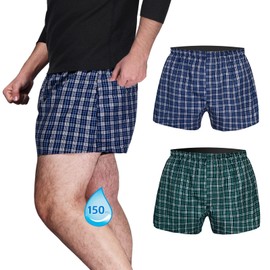 TIICHOO Men's Incontinence Underwear Washable Urinary Incontinence Regular Absorbency Reusable Leak Proof Boxer Shorts with Front Fly 2 Pack (3X-Large, Plaid Blue+Green)