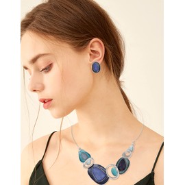 Mycitta Vintage Chunky Statement Jewelry Set Retro Leaf Floral Geometric Bohemian Boho Bib Necklace Earring Set Fashion Costume Jewelry for Women Girls Wedding Party Prom Unique Gift, Resin, Cubic