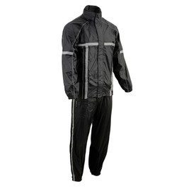 Milwaukee Leather MPM9510 Men's Black Water-Resistant Motorcycle Rain Suit with Hi Vis Reflective Tape - Medium