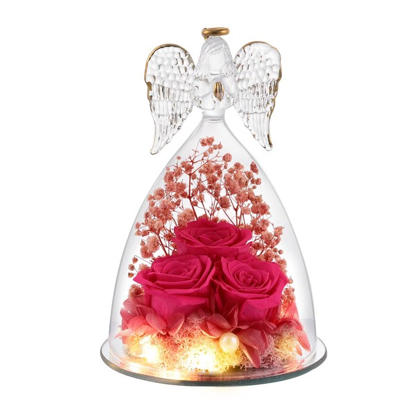 BUTITNOW Delightful Glass Angel Figurine with Three Roses Gifts –