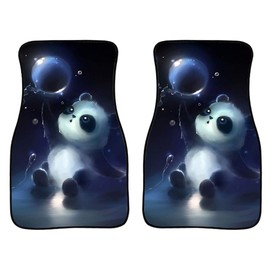 Cute Panda Custom Car Floor Mats Front Only 2-Piece All Weather Rubber Backing Non Slip Dirty Resistant Universal Automotive Carpets