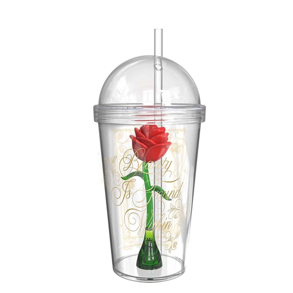 Beauty And The Beast BUBA-S960 - Vasos para niños, diseño de rosas, 236 ml por Zak Designs, Vaso con rosa encantada en el interior, 680 ml, 0, 0, 1