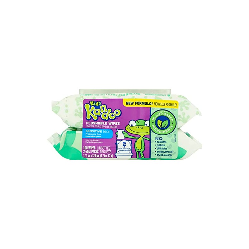 Kandoo, Flushable Wipes Sensitive Toddler Flip Top Lid, 100 Count