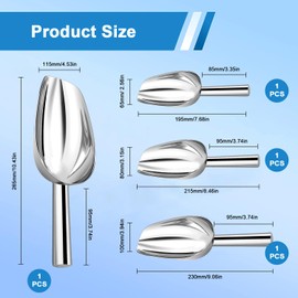 Pack of 4 Candy Bar Scoops, 4 Sizes Flour Scoop, Stainless Steel, Silvery Ice Scoop for Ice Cubes, Multi-Purpose Filling Scoop, Scoops Candy Bar for Kitchen, Bar, Buffet, Party, Versatile and