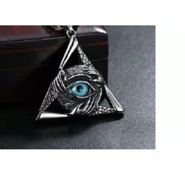 Fashion Jewelry large EVIL EYEBALL HAND BLUE EYE pendant 20" Sterling Silver 925 necklace PAGAN