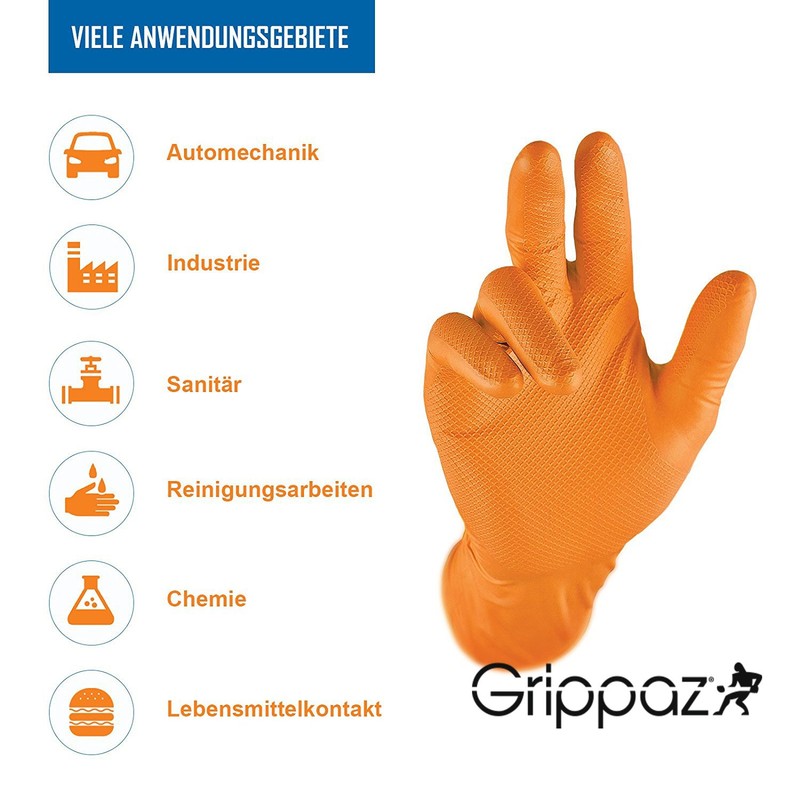 Grippaz Nitrile Gloves (Pack of 50) Latex-free Work Gloves, Extremely