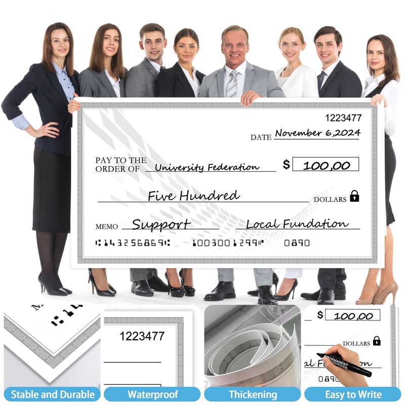 30"x16" Reusable Giant Check Board for Donations,Awards & Presentations -