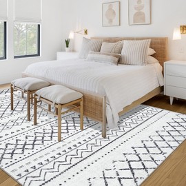 Area Rug Living Room Rugs 8x10 - Large Soft Boho Geometric Rugs, Non-Slip Foldable Washable Rugs Non Shedding Morden Indoor Floor Carpet for Living Bedroom Office Dining Room(Black,8'x10')