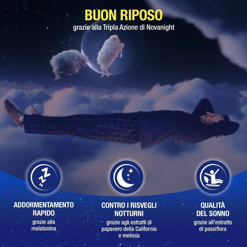 Novanight Tripla Azione Melatonina per Dormire, Integratori per Dormire, Disturbi