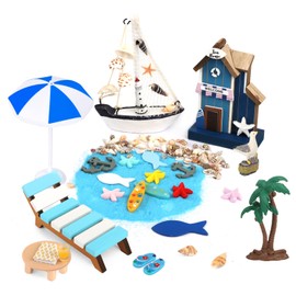 Pack of 26 Beach Micro Landscape Mini Lounger Chair, Beach Chair, Parasol, Small Palm Tree Decorative Accessories, House by the Sea, Miniature Ornament Set for DIY, Beach Decoration, Miniature Set for